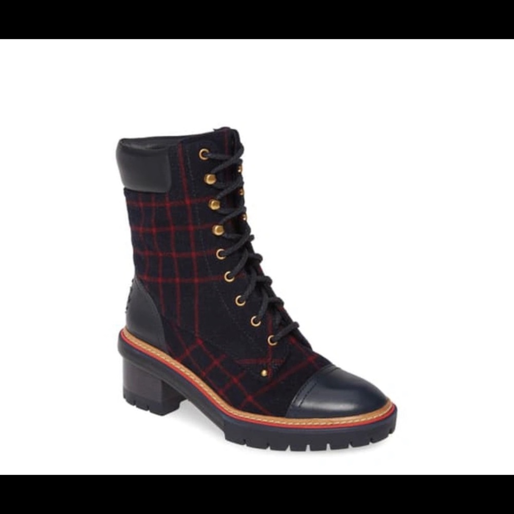 Tory Burch Miller Plaid Lug Sole Booties